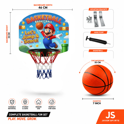 Kids Basketball Hoop Set – Super Mario Jump & Score Indoor/Outdoor Basketball Game