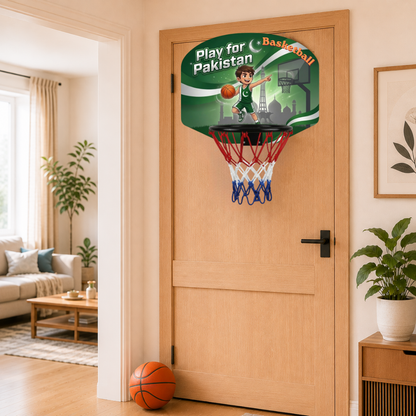 Play for Pakistan Mini Basketball Hoop for Kids | Indoor Over-the-Door Basketball Set