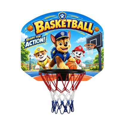 Kids basketball hoop set with round cartoon backboard and red net