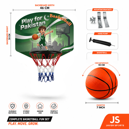 Play for Pakistan Mini Basketball Hoop for Kids | Indoor Over-the-Door Basketball Set