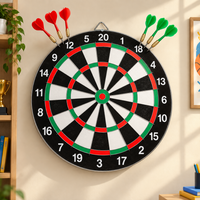 Wall dartboard set with darts, black face and red/green scoring rings