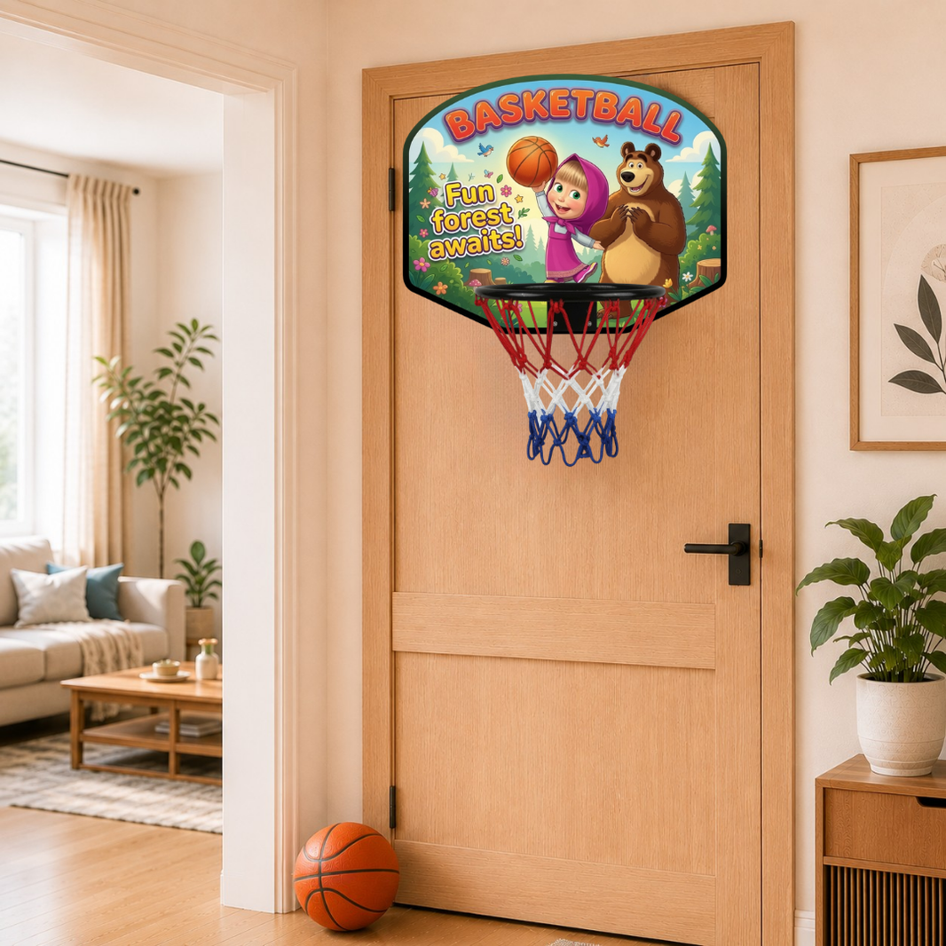Kids Basketball Hoop Set – Masha & Bear Theme Indoor Mini Basketball Game with Ball for Boys & Girls
