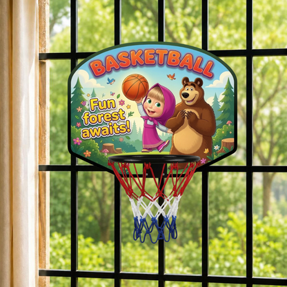 Kids Basketball Hoop Set – Masha & Bear Theme Indoor Mini Basketball Game with Ball for Boys & Girls
