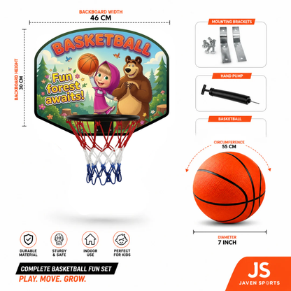 Kids Basketball Hoop Set – Masha & Bear Theme Indoor Mini Basketball Game with Ball for Boys & Girls