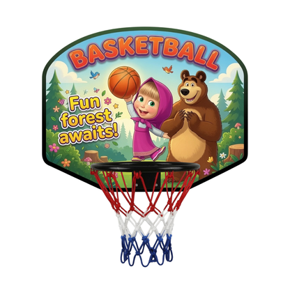 Kids Basketball Hoop Set – Masha & Bear Theme Indoor Mini Basketball Game with Ball for Boys & Girls